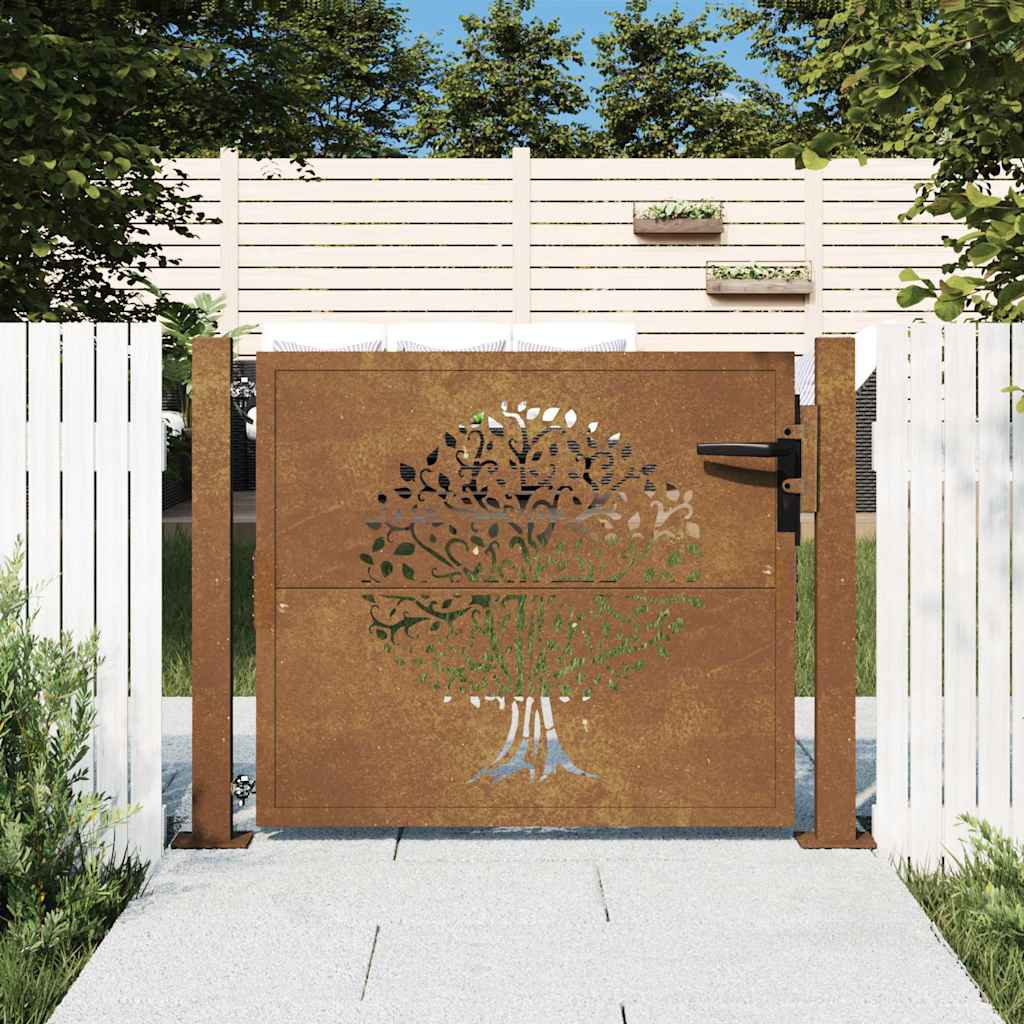 Vrtna vrata 100x75 cm Corten čelik Dizajn stabla