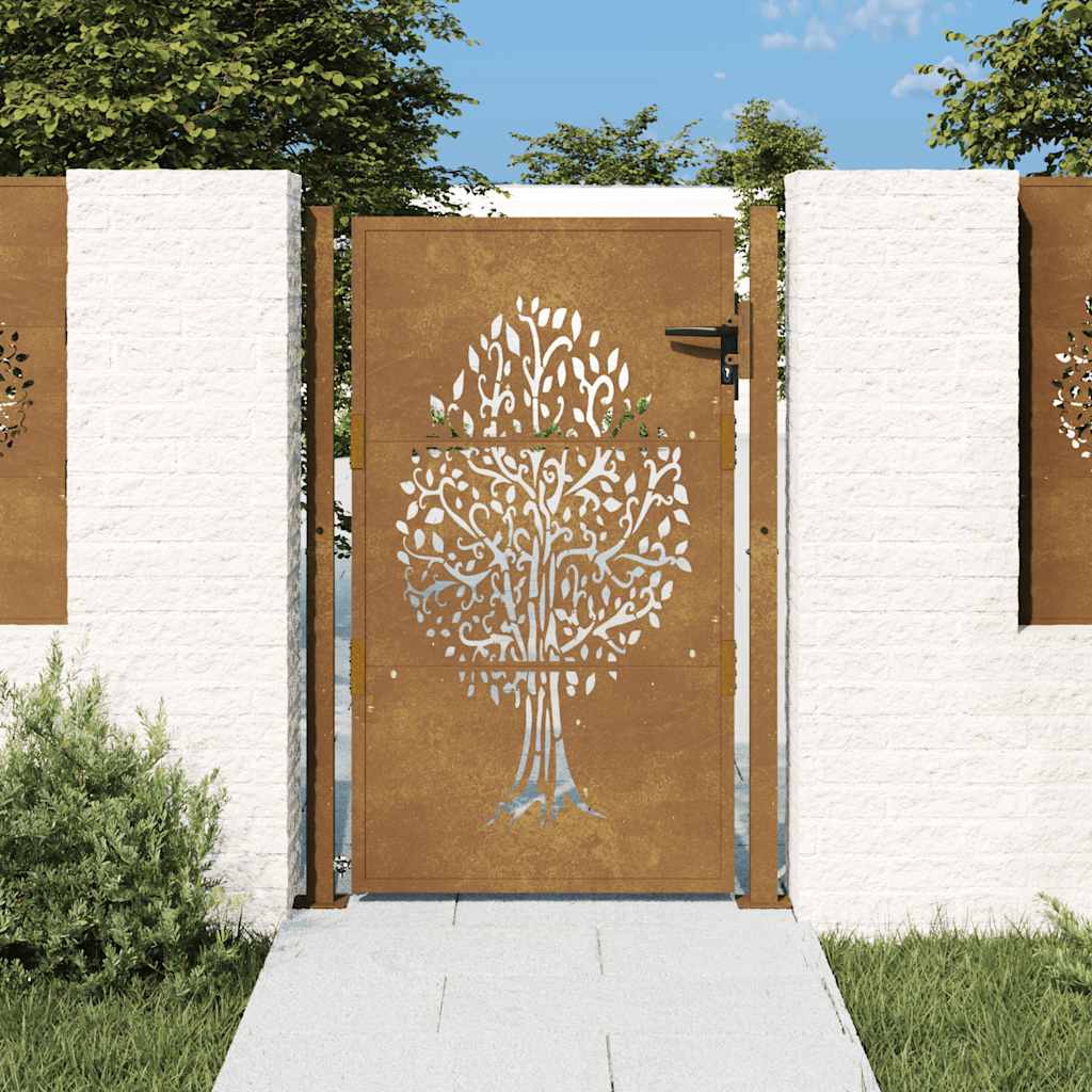 Vrtna vrata 100x125 cm Corten čelik Dizajn stabla