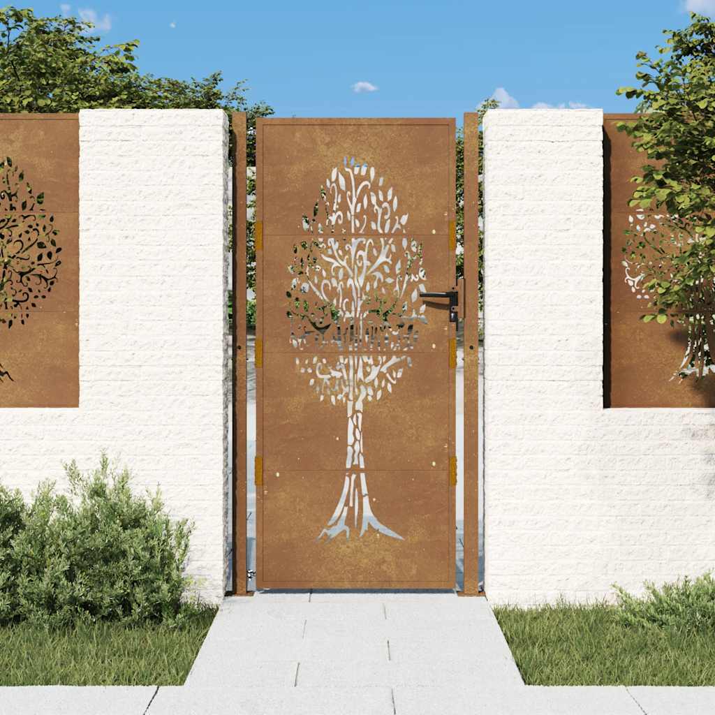Vrtna vrata 100x175 cm Corten čelik Dizajn stabla