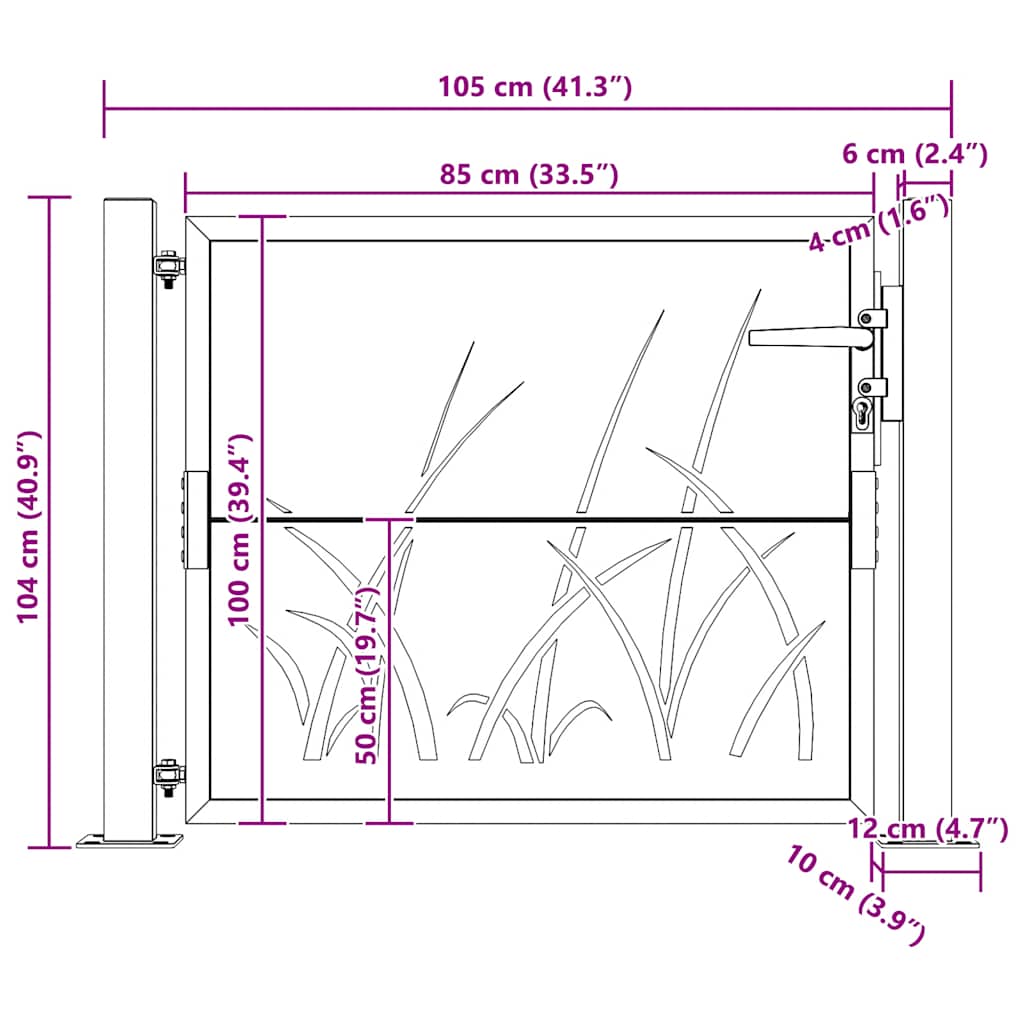 Vrtna vrata 100x100 cm Corten čelik dizajn s travom