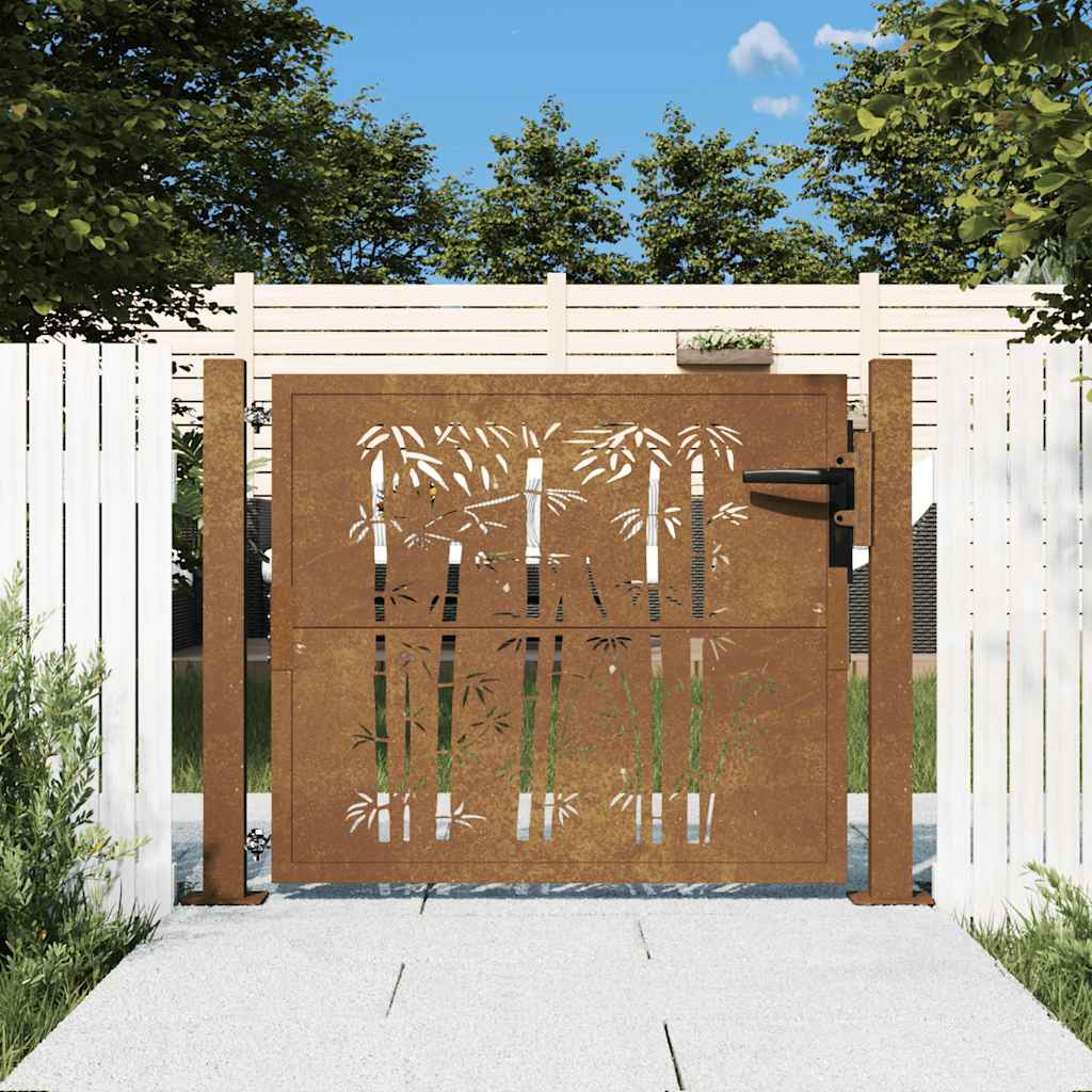 Vrtna vrata 100x75 cm Corten čelik dizajn od bambusa