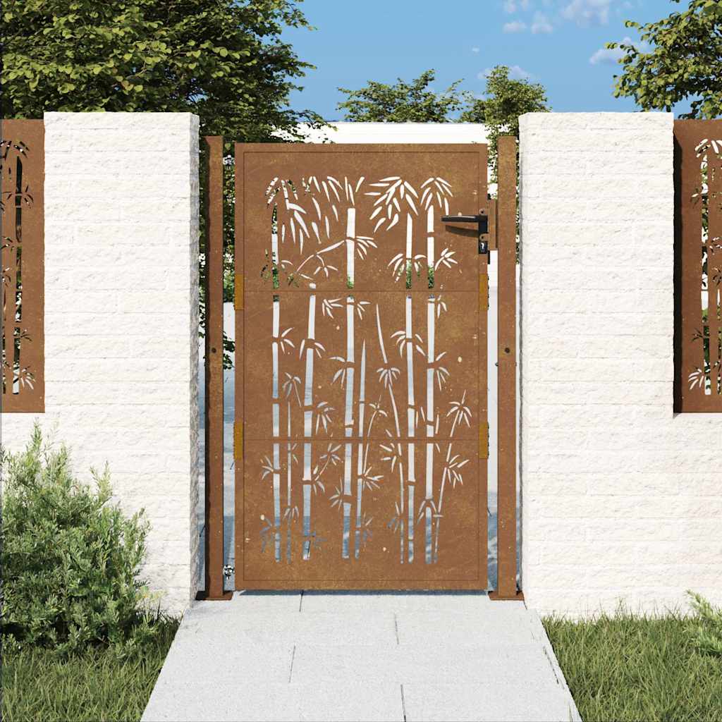 Vrtna vrata 100x150 cm Corten čelik dizajn od bambusa
