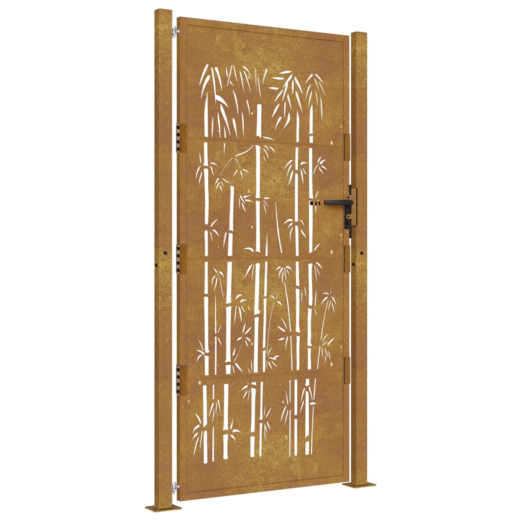 Vrtna vrata 100x200 cm Corten čelik dizajn od bambusa
