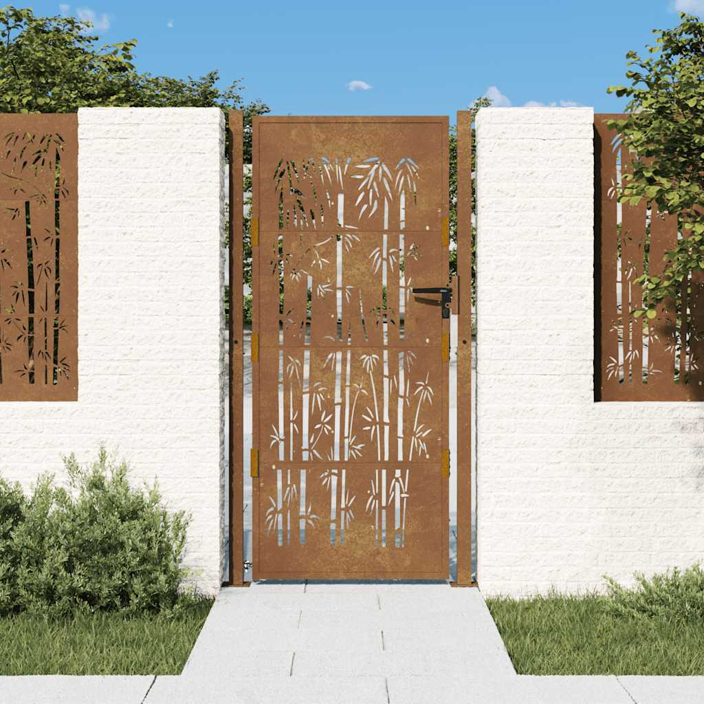 Vrtna vrata 100x200 cm Corten čelik dizajn od bambusa