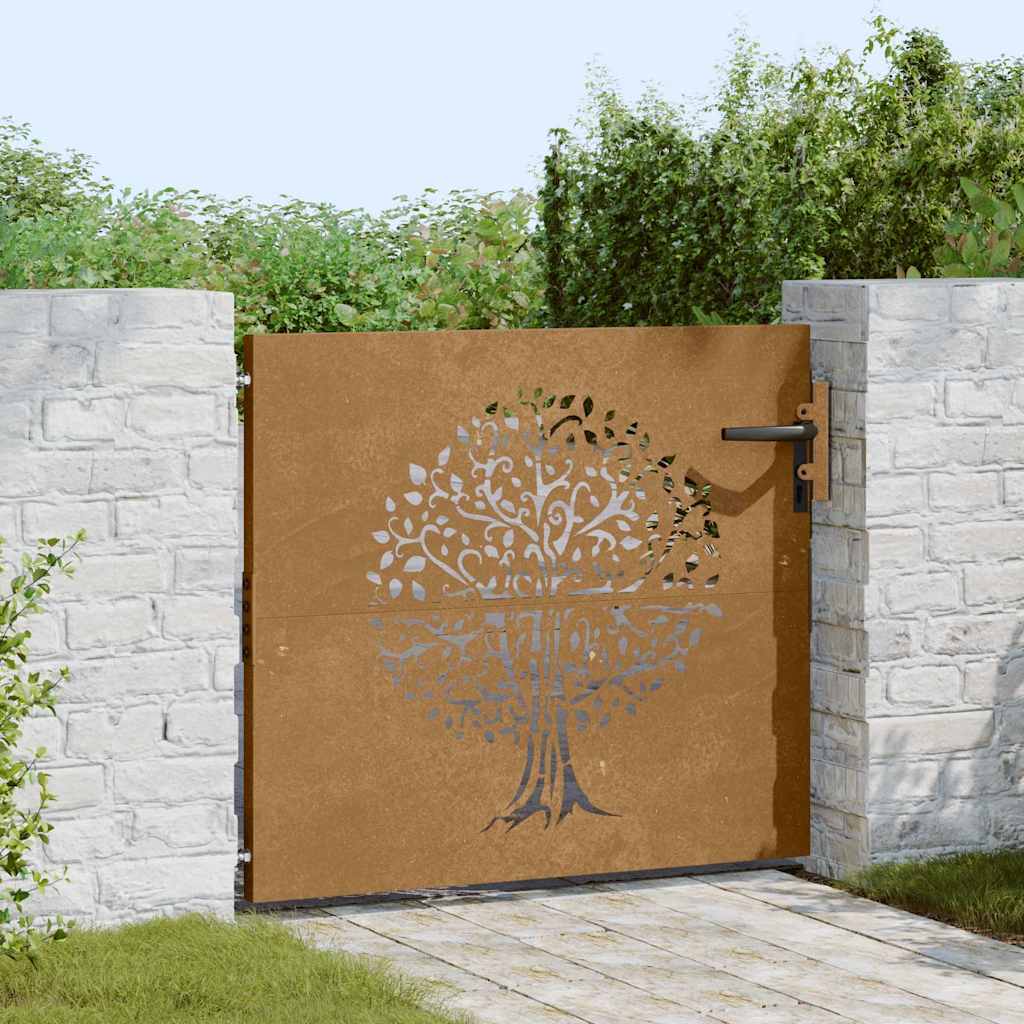 Vrtna vrata 85 x 75 cm od čelika COR-TEN s uzorkom stabla