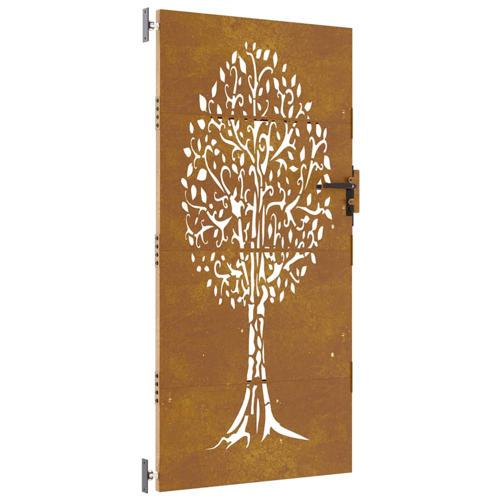 Vrtna vrata 85 x 200 cm od čelika COR-TEN s uzorkom stabla