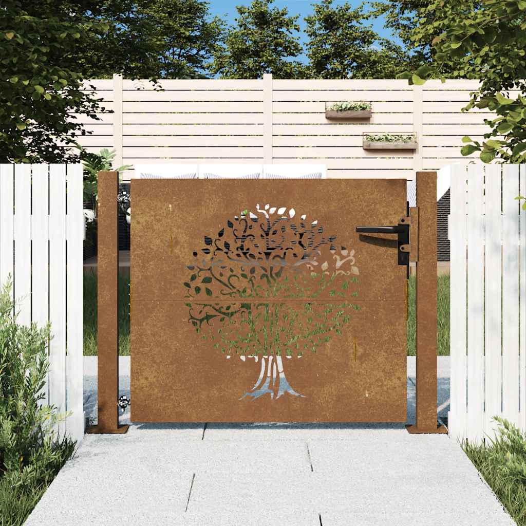 Vrtna vrata 100x100 cm Corten čelik Dizajn stabla
