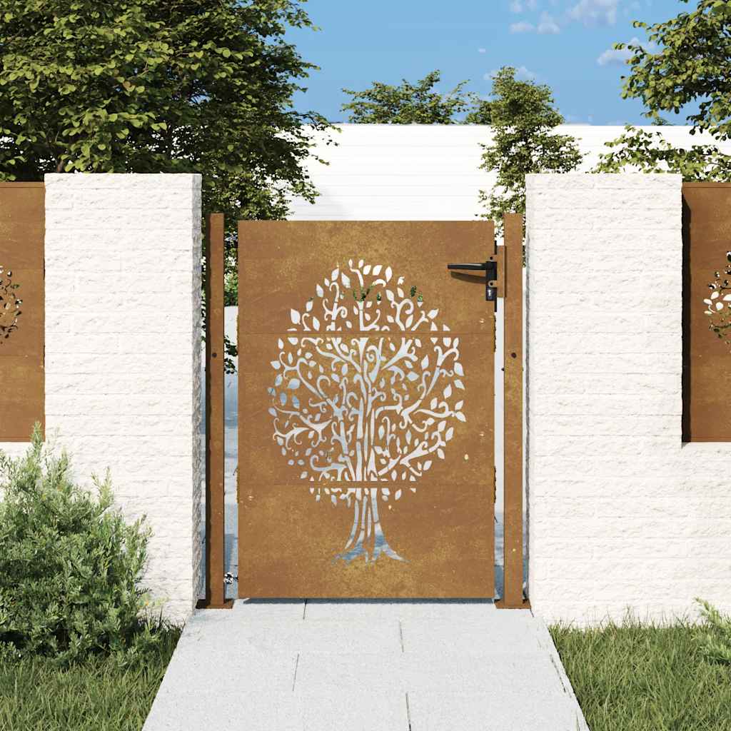 Vrtna vrata 100x125 cm Corten čelik Dizajn stabla