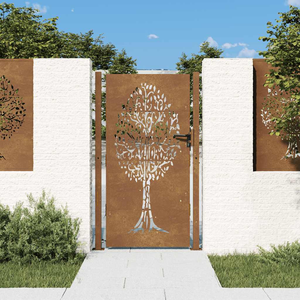 Vrtna vrata 100x175 cm Corten čelik Dizajn stabla