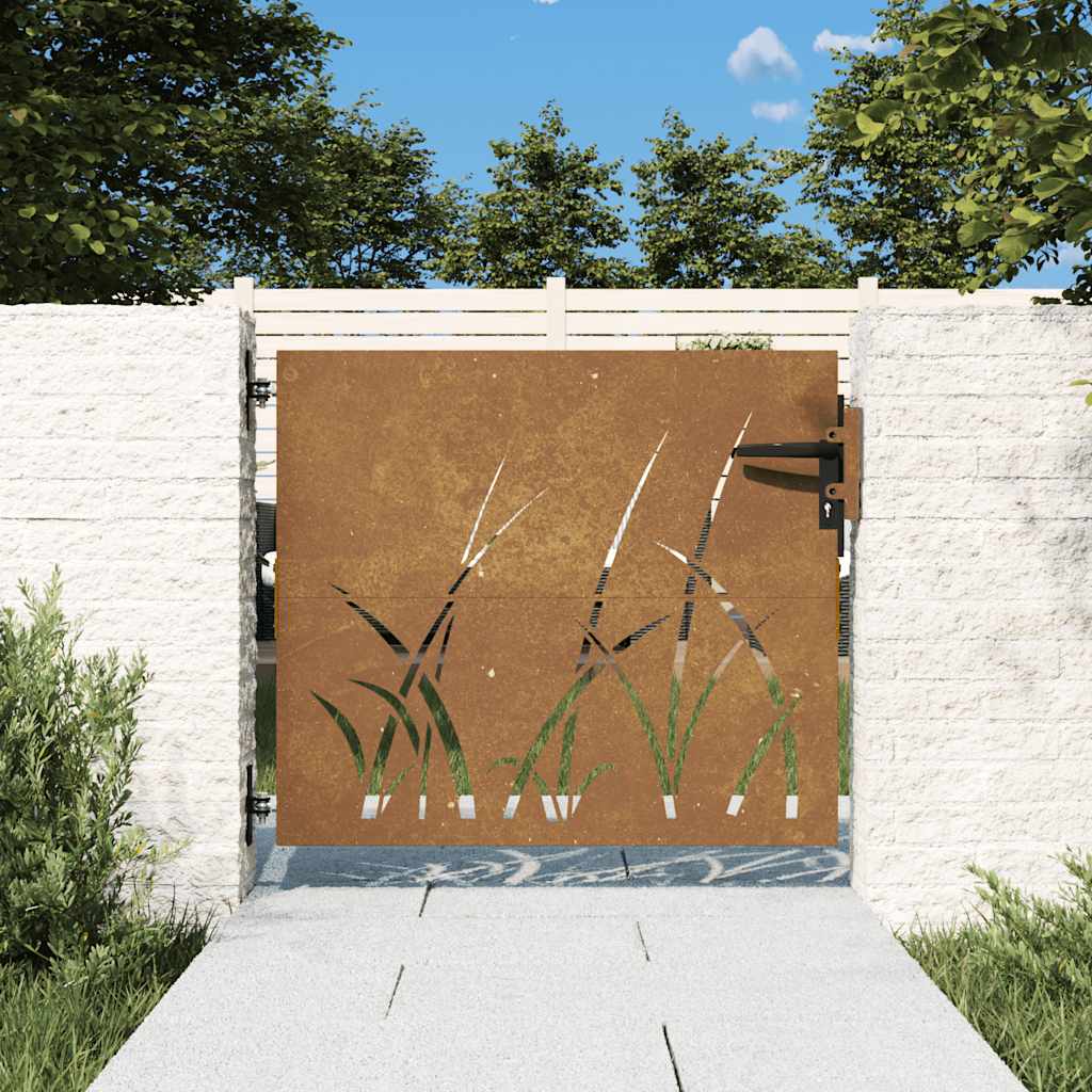 Vrtna vrata 85 x 75 cm od čelika COR-TEN s uzorkom trave