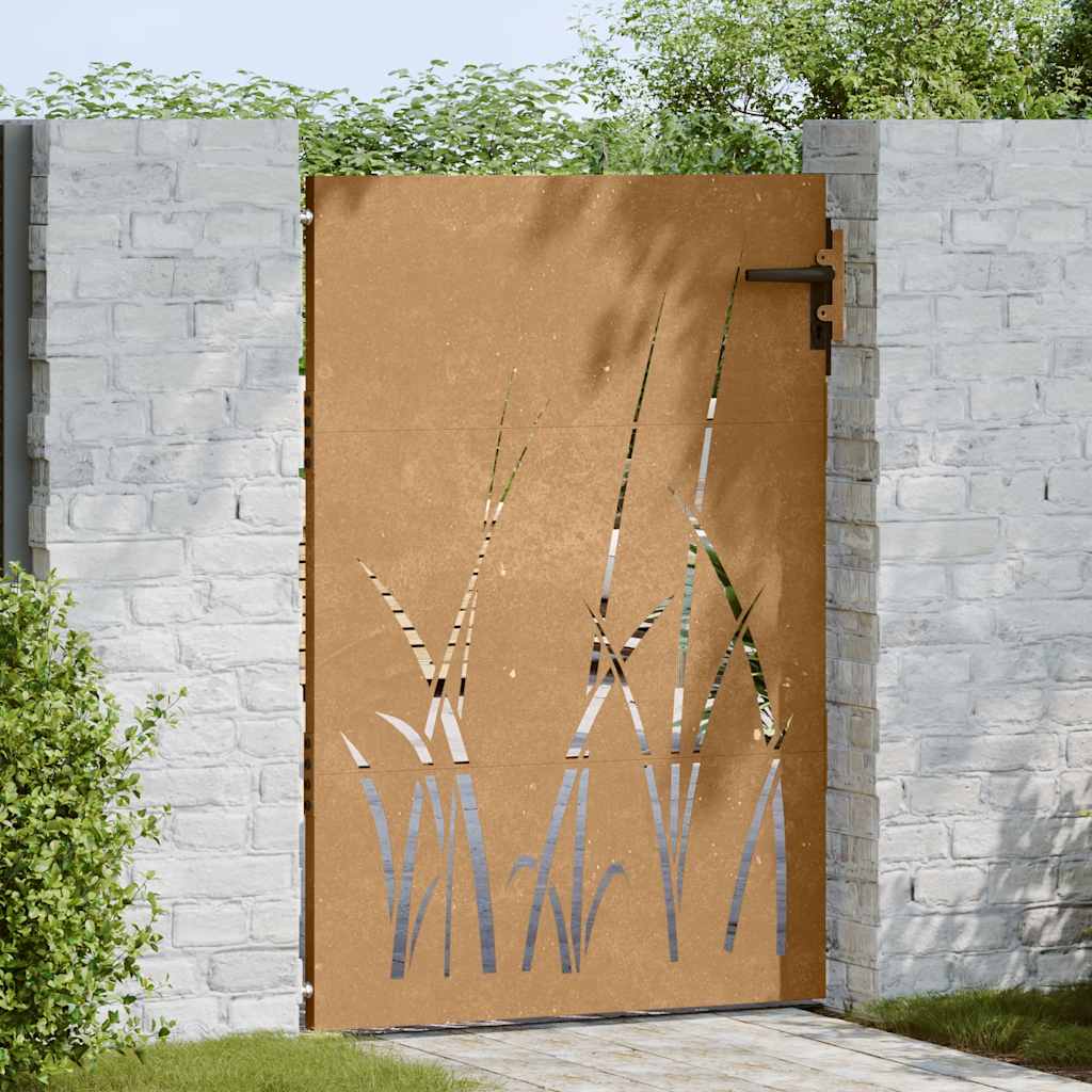 Vrtna vrata 85 x 125 cm od čelika COR-TEN s uzorkom trave