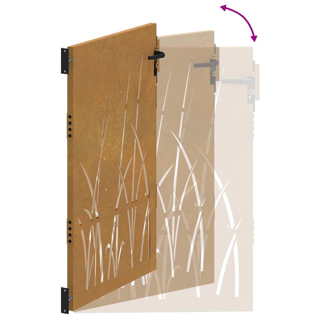 Vrtna vrata 85 x 125 cm od čelika COR-TEN s uzorkom trave