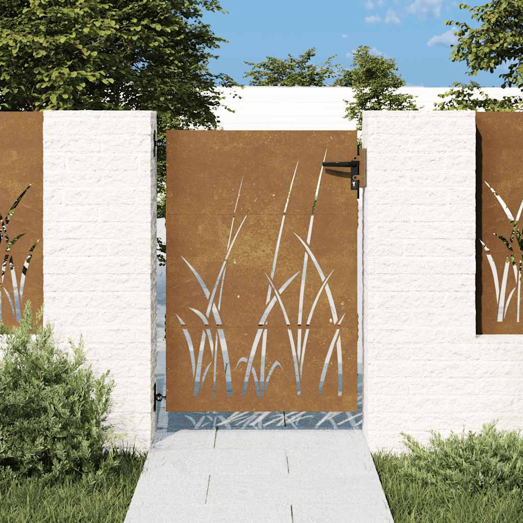 Vrtna vrata 85 x 125 cm od čelika COR-TEN s uzorkom trave