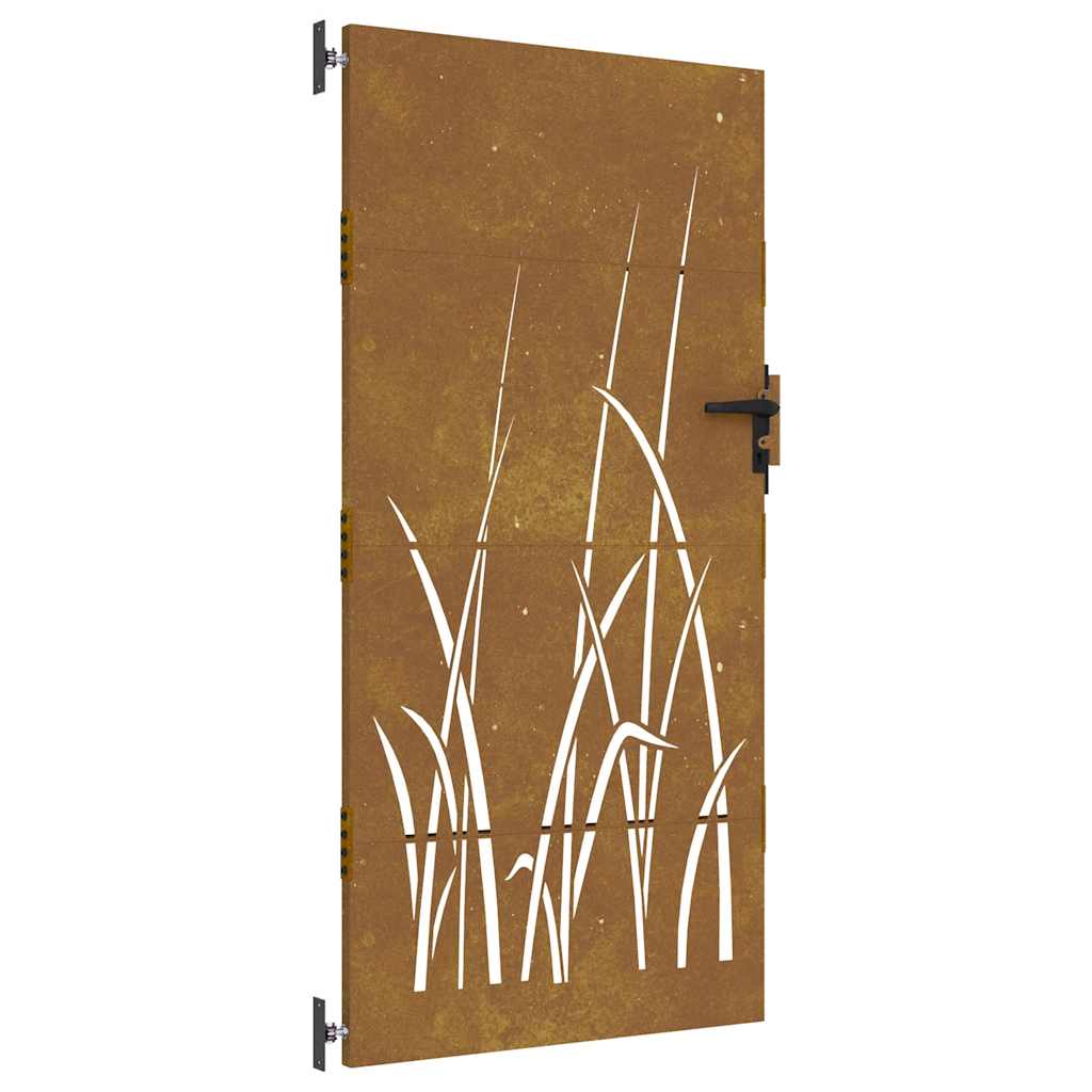 Vrtna vrata 85 x 175 cm od čelika COR-TEN s uzorkom trave