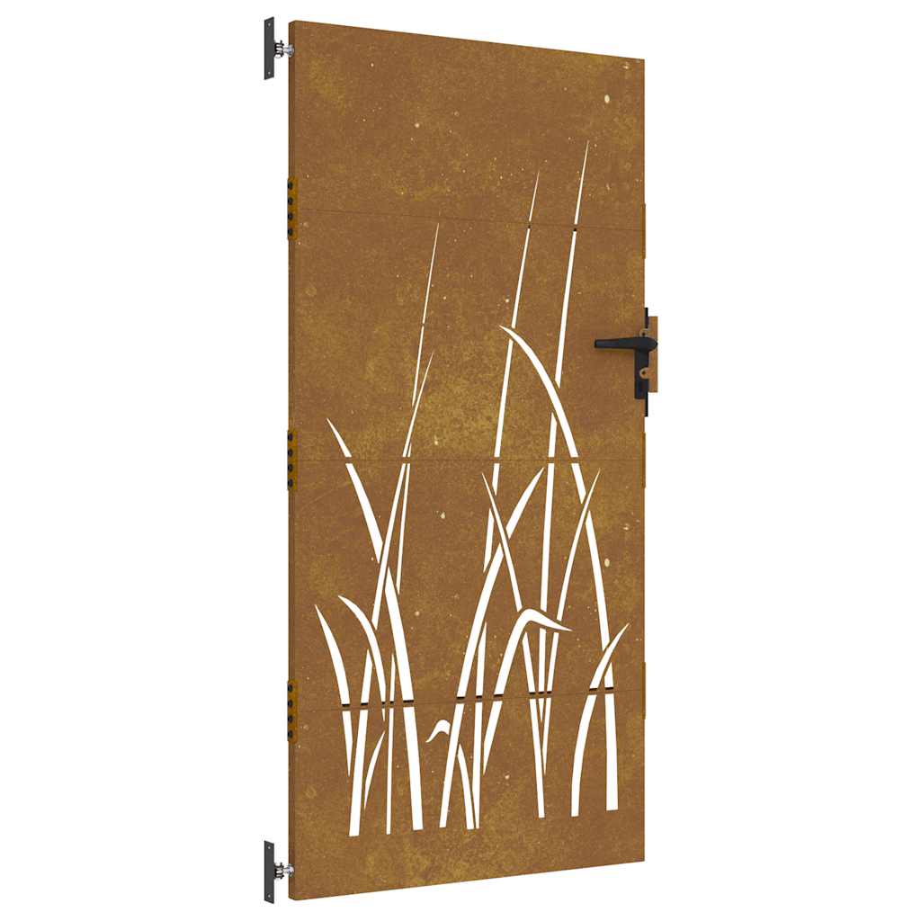 Vrtna vrata 85 x 200 cm od čelika COR-TEN s uzorkom trave