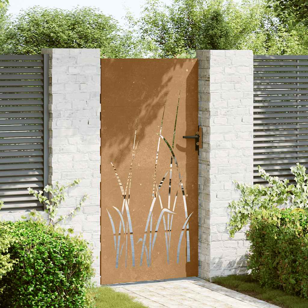 Vrtna vrata 85 x 200 cm od čelika COR-TEN s uzorkom trave