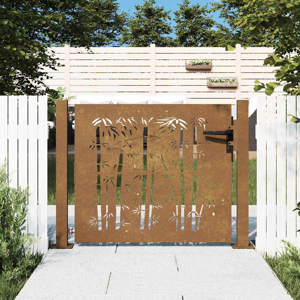 Vrtna vrata 100x75 cm Corten čelik dizajn od bambusa