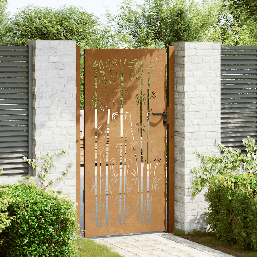 Vrtna vrata 100x200 cm Corten čelik dizajn od bambusa
