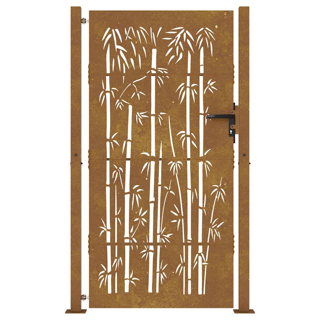 Vrtna vrata 100x200 cm Corten čelik dizajn od bambusa