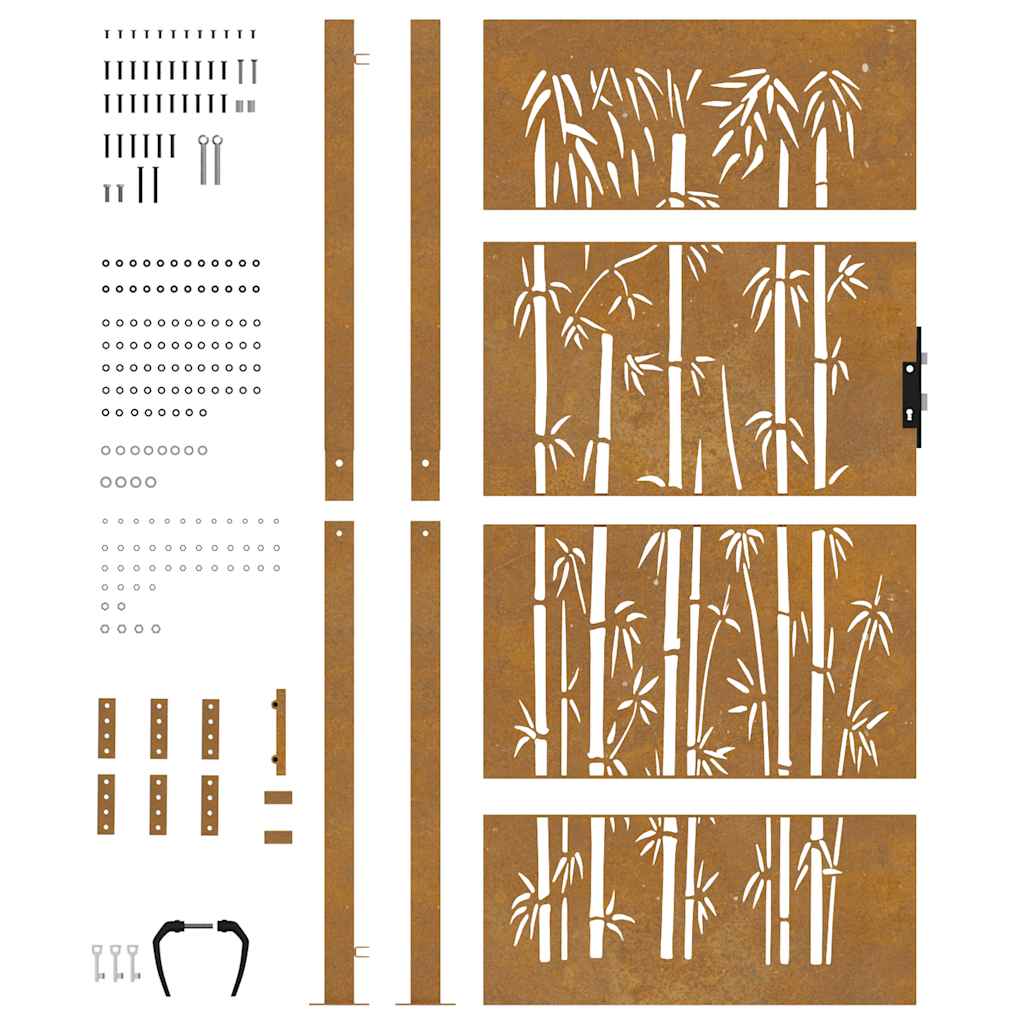 Vrtna vrata 100x200 cm Corten čelik dizajn od bambusa
