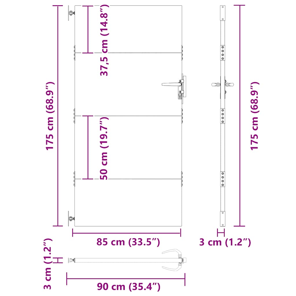Vrtna vrata 85 x 175 cm od čelika COR-TEN