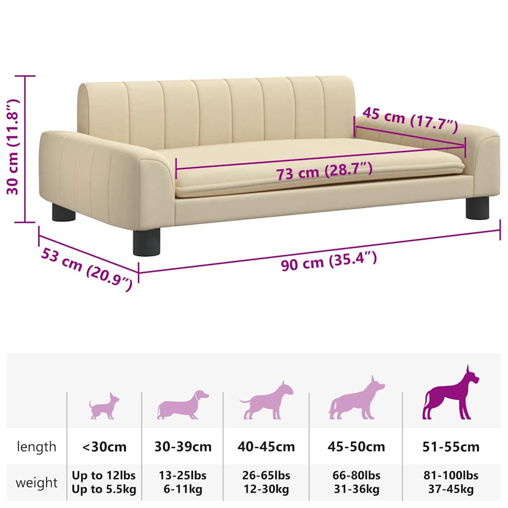 Krevet za pse krem 90 x 53 x 30 cm od tkanine