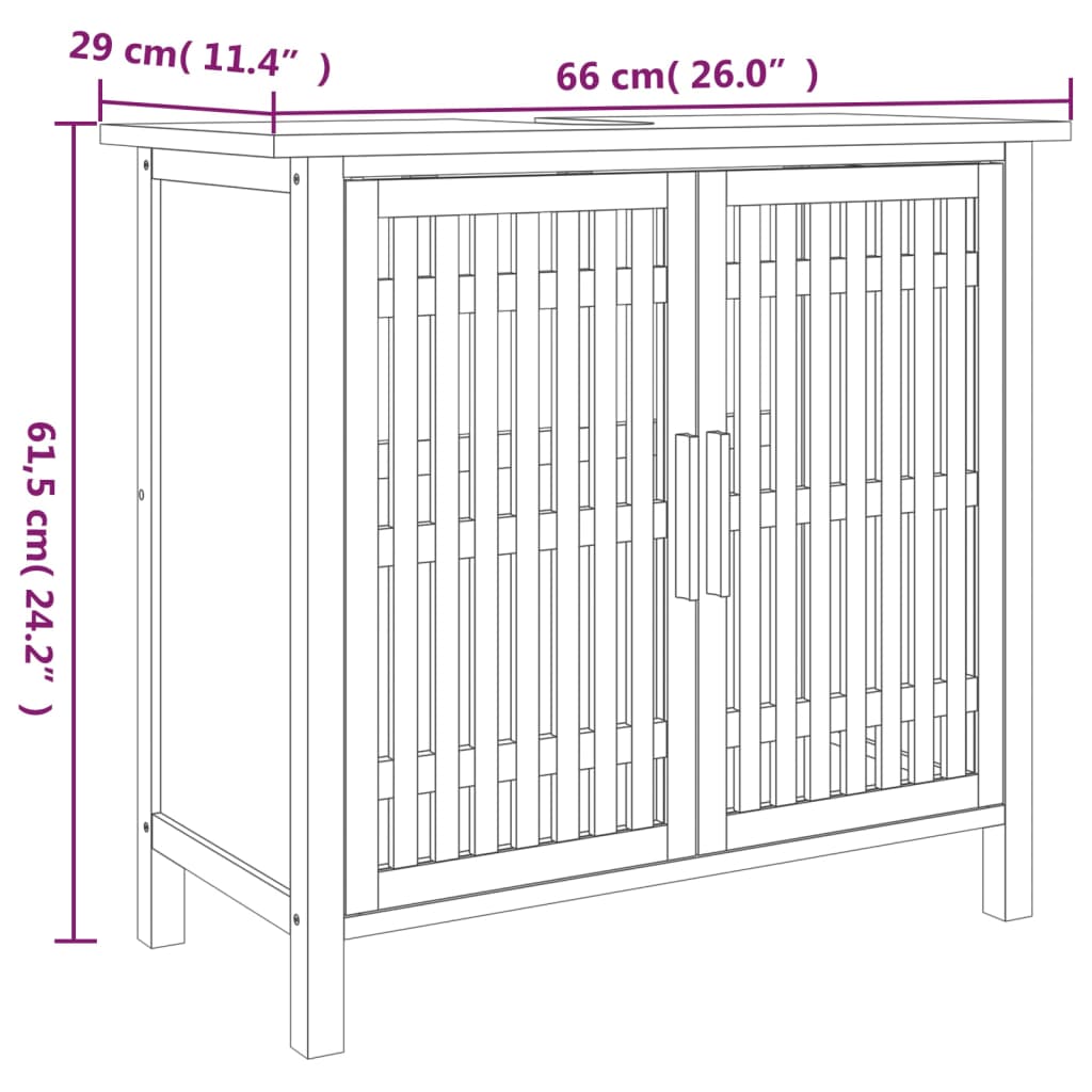 Kupaonski ormarić za umivaonik 66x29x61,5 cm masivno drvo oraha