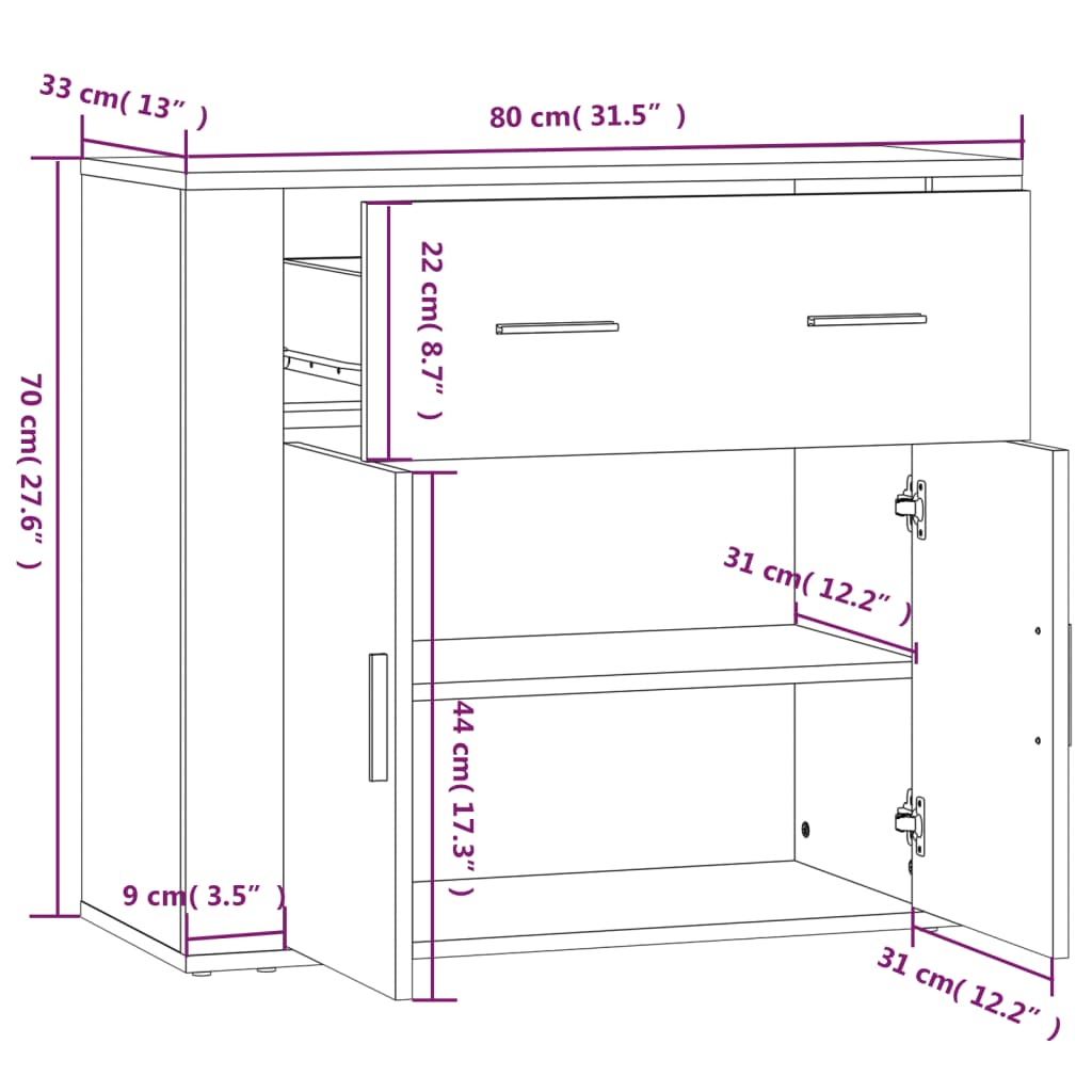 Komoda siva boja betona 80 x 33 x 70 cm od konstruiranog drva