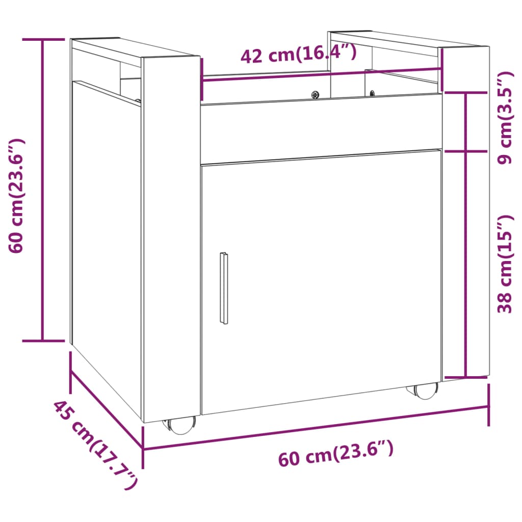 Kolica za radni stol boja smeđeg hrasta 60 x 45 x 60 cm drvena