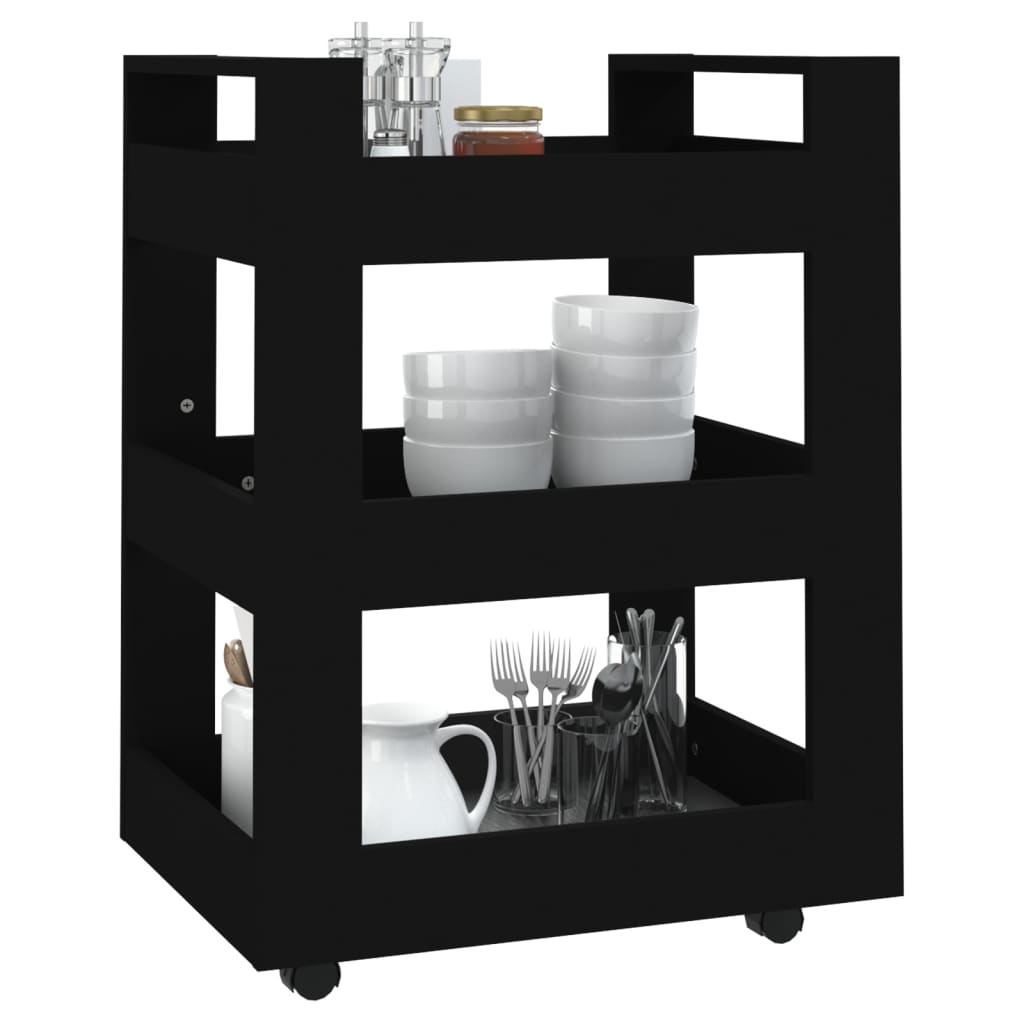 Kuhinjska kolica crna 60 x 45 x 80 cm od konstruiranog drva