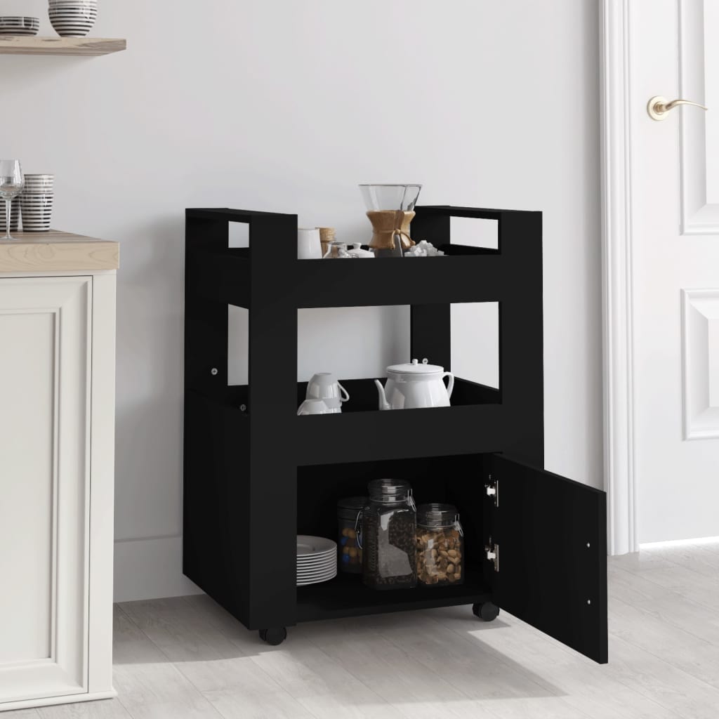 Kuhinjska kolica crna 60 x 45 x 80 cm od konstruiranog drva