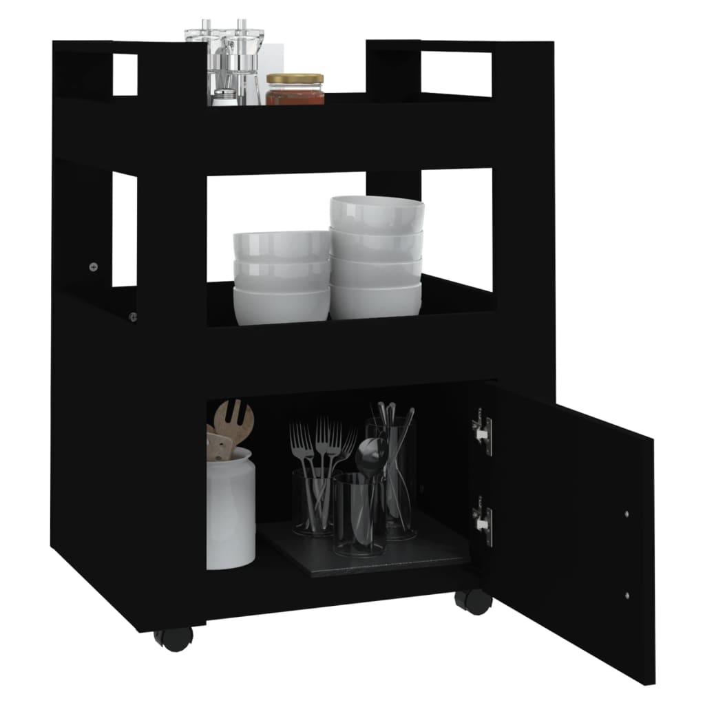 Kuhinjska kolica crna 60 x 45 x 80 cm od konstruiranog drva