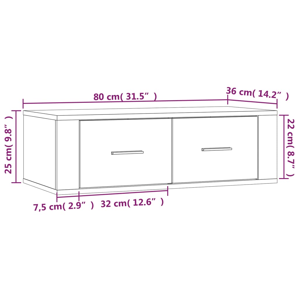 Viseći TV ormarić boja hrasta 80x36x25 cm od konstruiranog drva