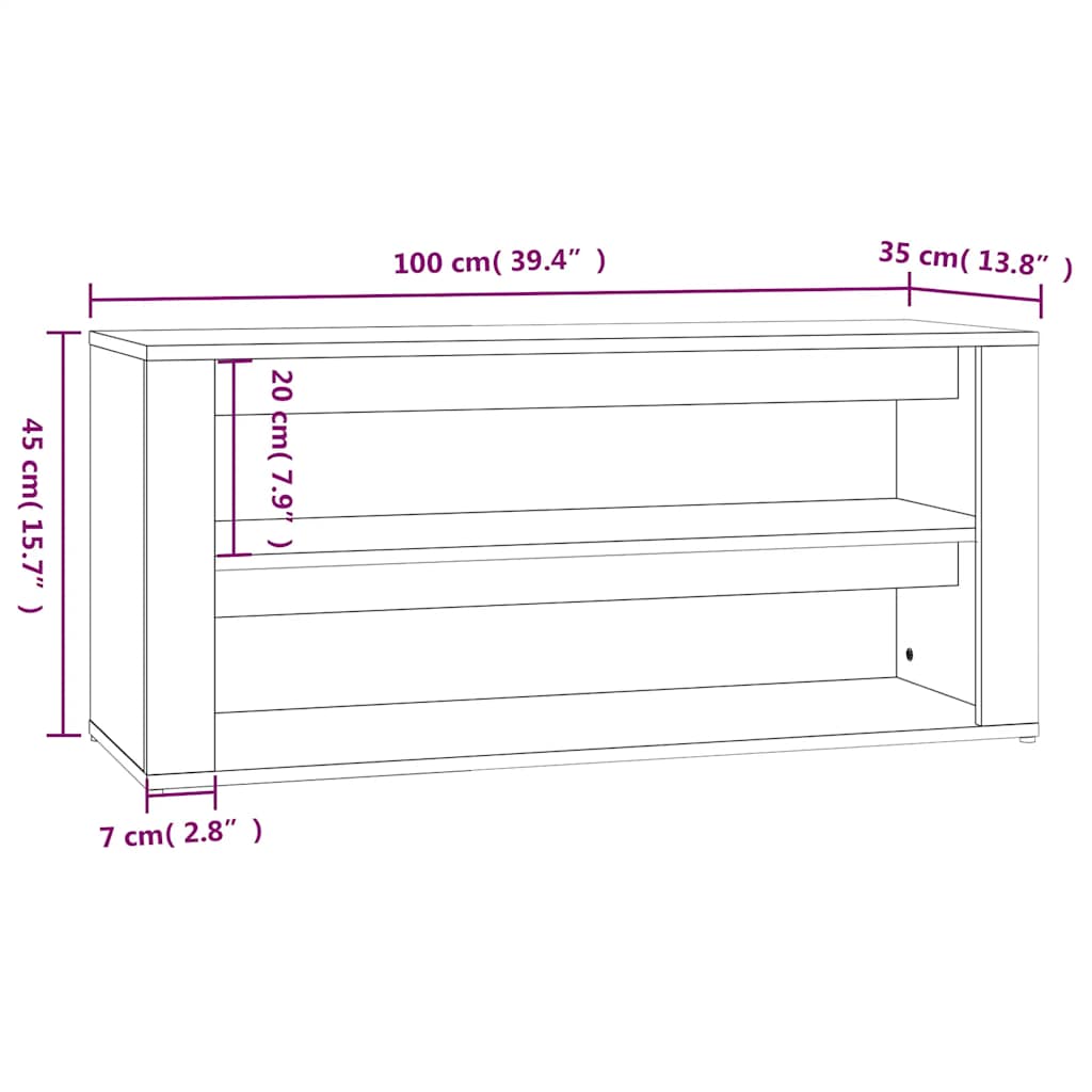 Stalak za cipele boja betona 100x35x45 cm konstruirano drvo