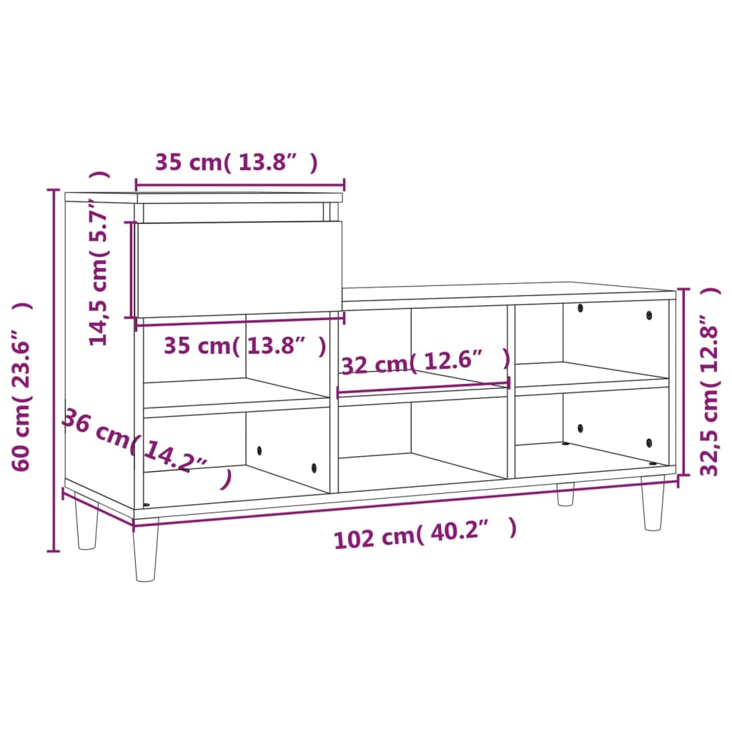 Ormarić za cipele boja betona 102x36x60 cm konstruirano drvo