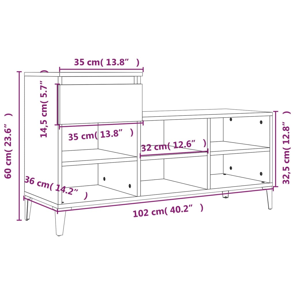Ormarić za cipele boja hrasta 102x36x60 cm konstruirano drvo