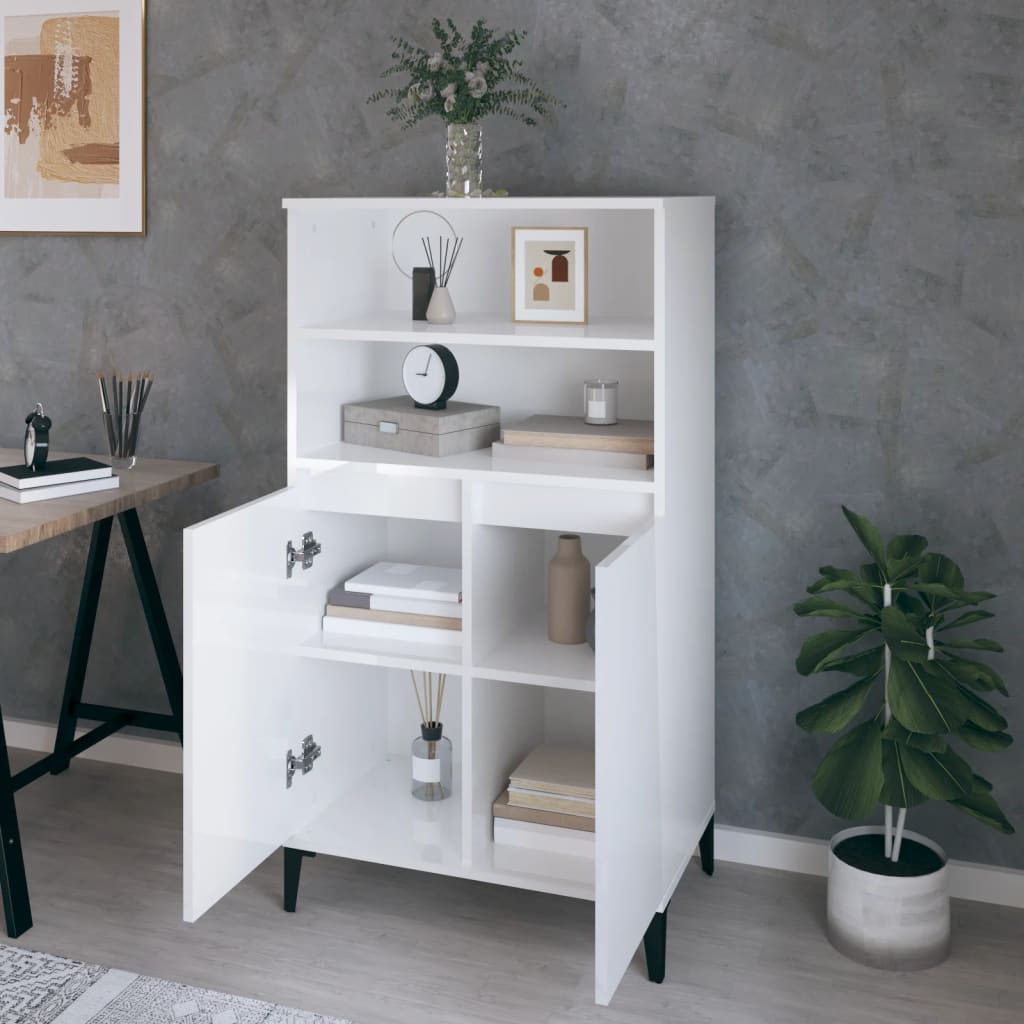 Visoka komoda sjajna bijela 60x36x110 cm od konstruiranog drva