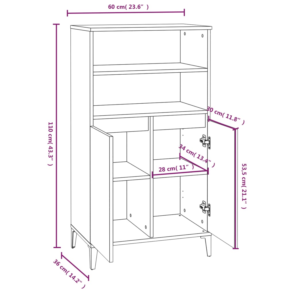 Visoka komoda sjajna bijela 60x36x110 cm od konstruiranog drva