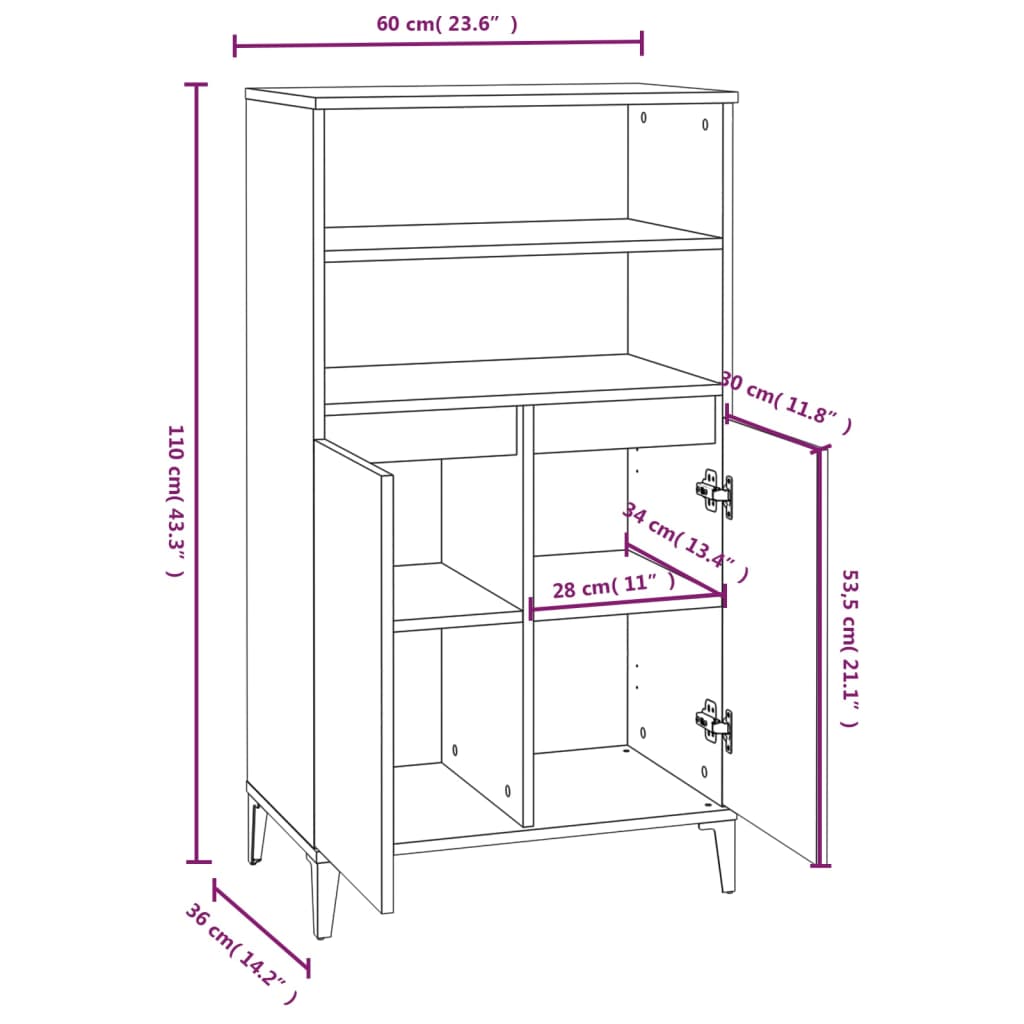 Visoka komoda siva sonome 60x36x110 cm od konstruiranog drva