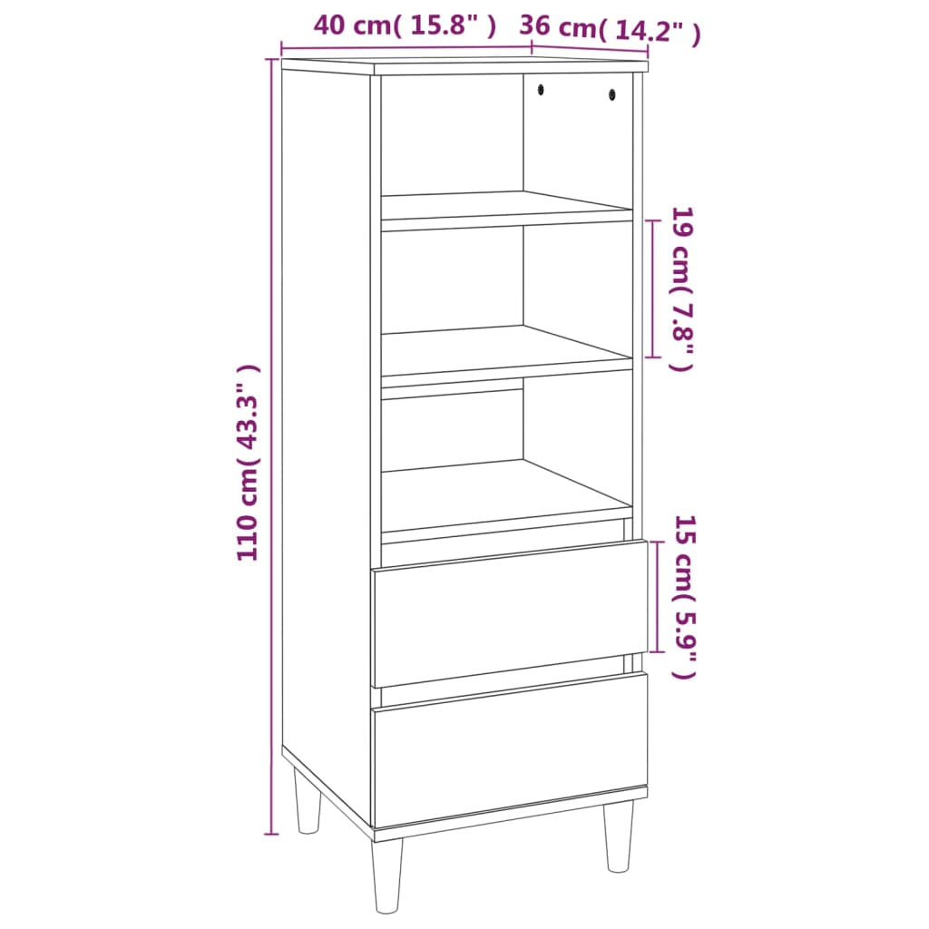 Visoka komoda hrasta sonome 40x36x110 cm od konstruiranog drva