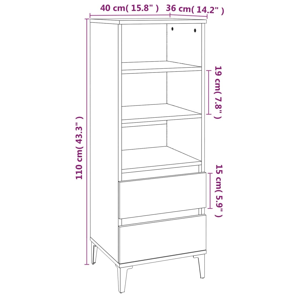 Visoka komoda boja betona 40 x 36 x 110 cm konstruirano drvo