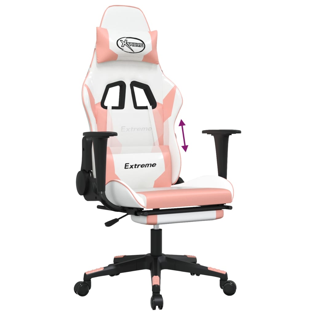 Igraća stolica s osloncem za noge bijelo-ružičasta umjetna koža