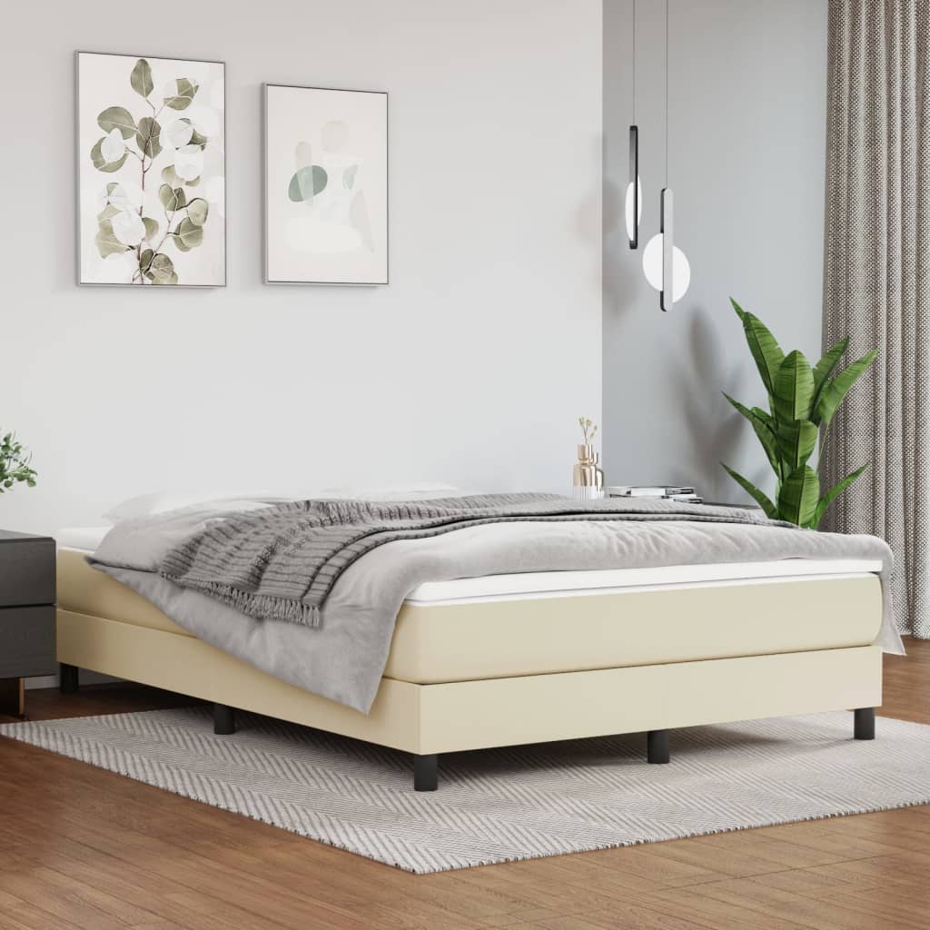 Okvir za krevet s oprugom krem 140x190 cm od umjetne kože