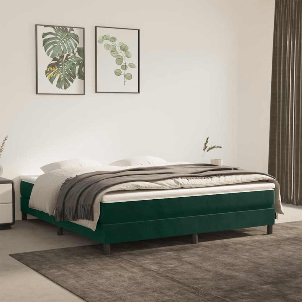 Okvir za krevet s oprugom tamnozeleni 160x200 cm baršunasti