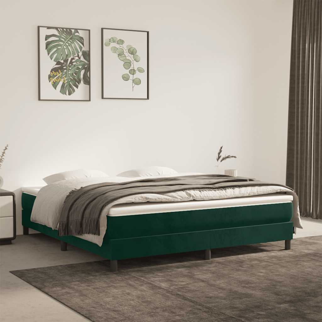 Okvir za krevet s oprugom tamnozeleni 180x200 cm baršunasti