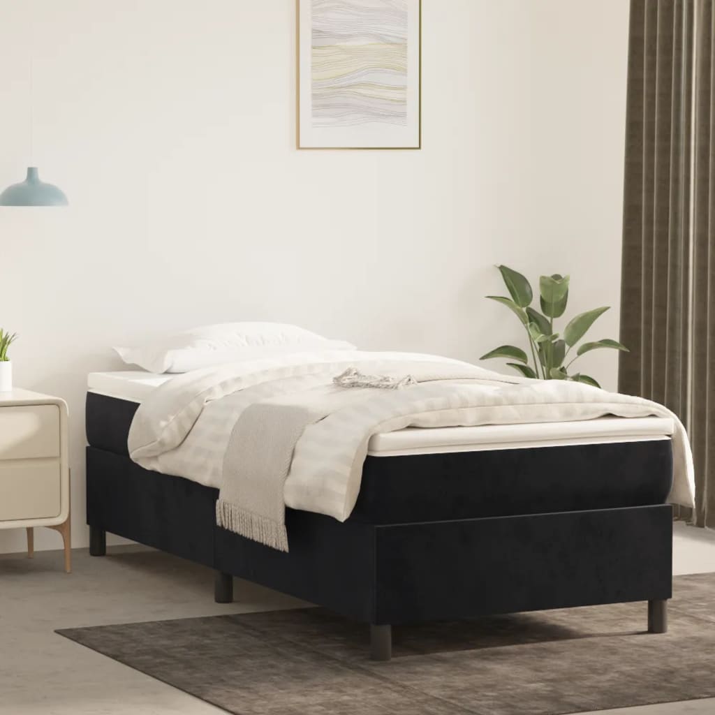 Okvir za krevet s oprugom crni 90x200 cm baršunasti