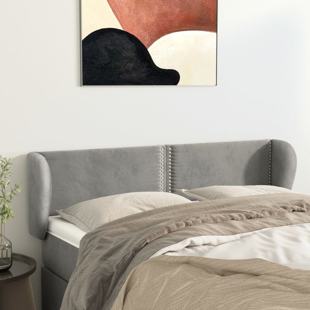 Uzglavlje s ušima svjetlosivo 147x23x78/88 cm baršunasto