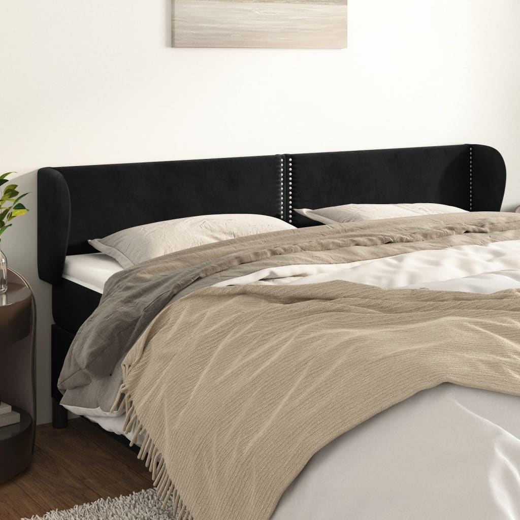 Uzglavlje s ušima crno 163x23x78/88 cm baršunasto