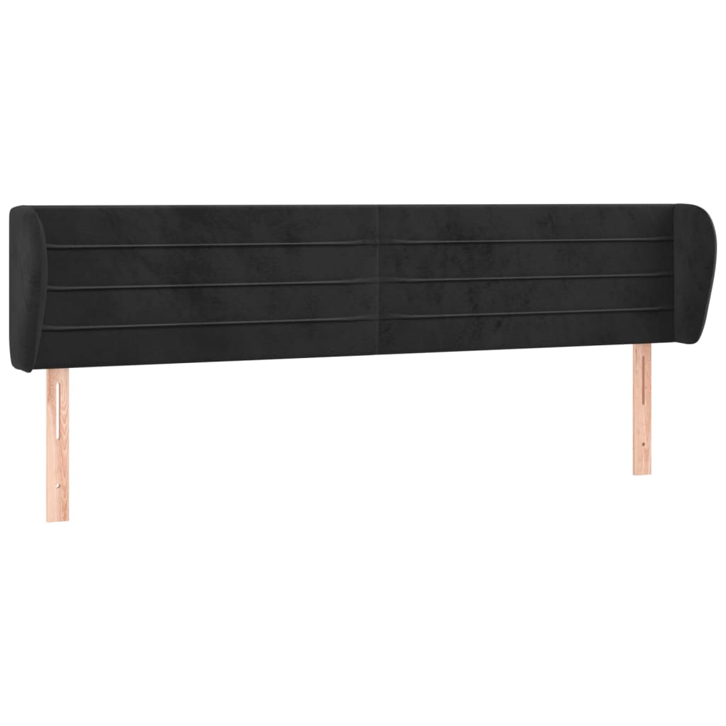 Uzglavlje s ušima crno 203x23x78/88 cm baršunasto