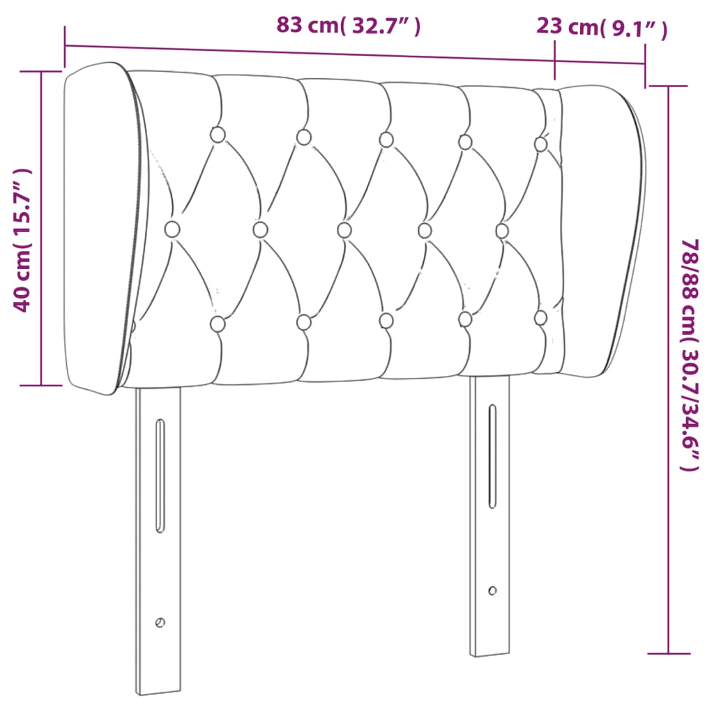 Uzglavlje s ušima crno 83x23x78/88 cm baršunasto
